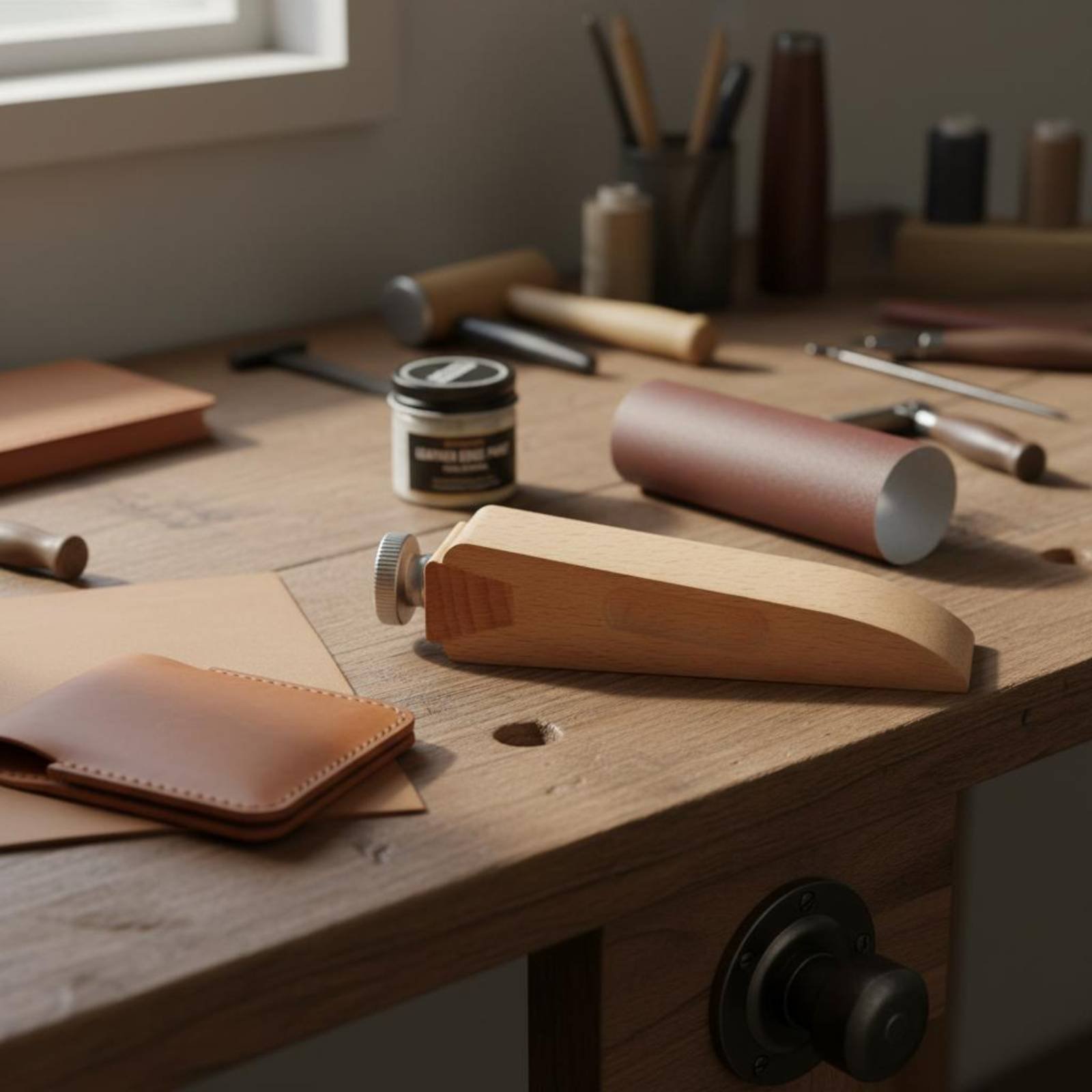 Leatherworker Block - レザーボーダーサンディングブロック 調節可能なクランプ ブナ材研磨ブロック レザー加工ツール DIY愛好家のための人間工学に基づいたグリップ