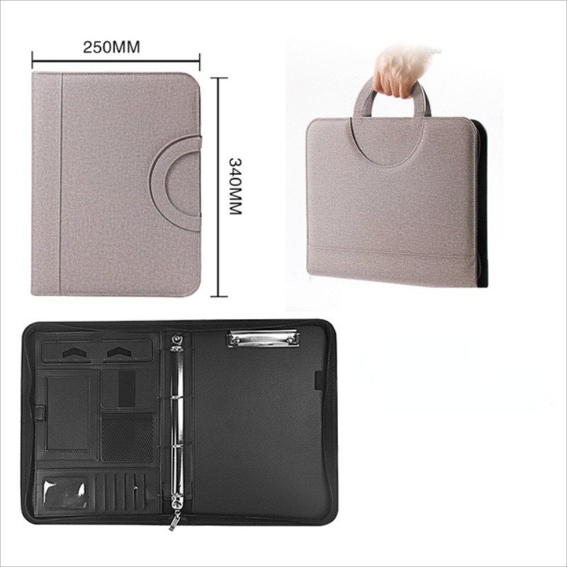 Leather Work Folder - 1Pc A4 PU レザージッパーファイルフォルダーバッグドキュメントホルダー電卓付きポータブルビジネススクール管理ブリーフケース
