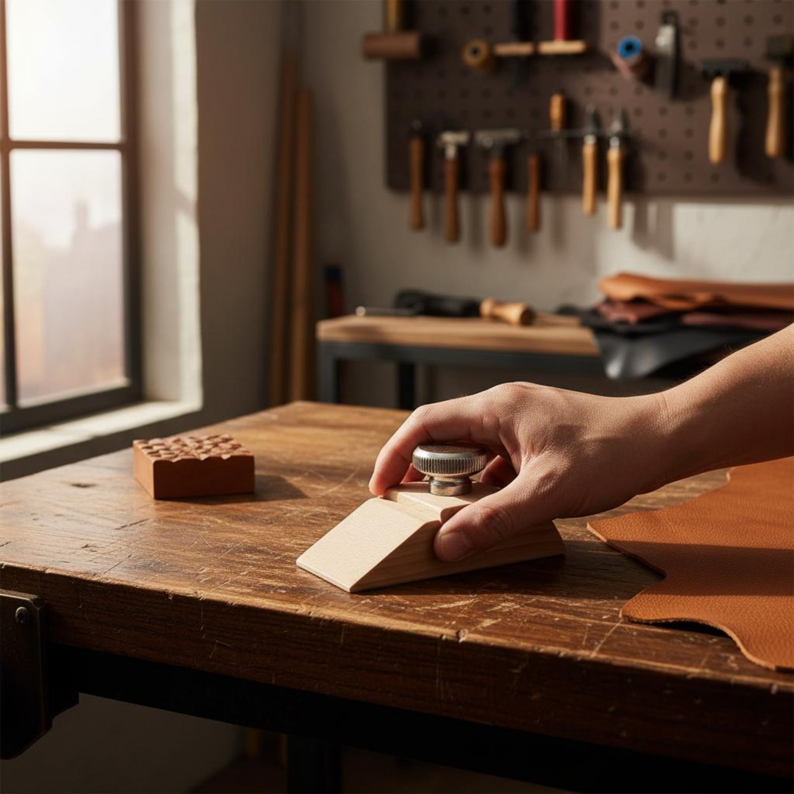 Leatherworker Block - レザーボーダーサンディングブロック 調節可能なクランプ 木製サンディングシートホルダー レザー加工ツール DIY愛好家のための人間工学に基づいたグリップ