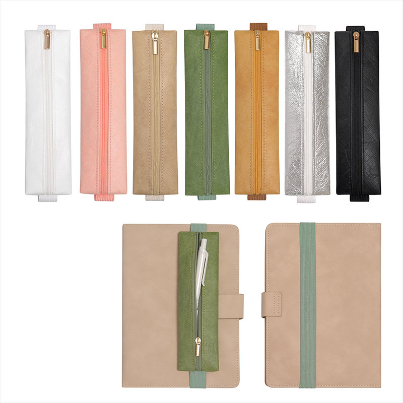 Leather Work Notepad - 1 個調節可能な弾性バンドペンホルダー、デュポン紙素材レザーペンスリーブポーチジャーナル防水鉛筆ホルダー
