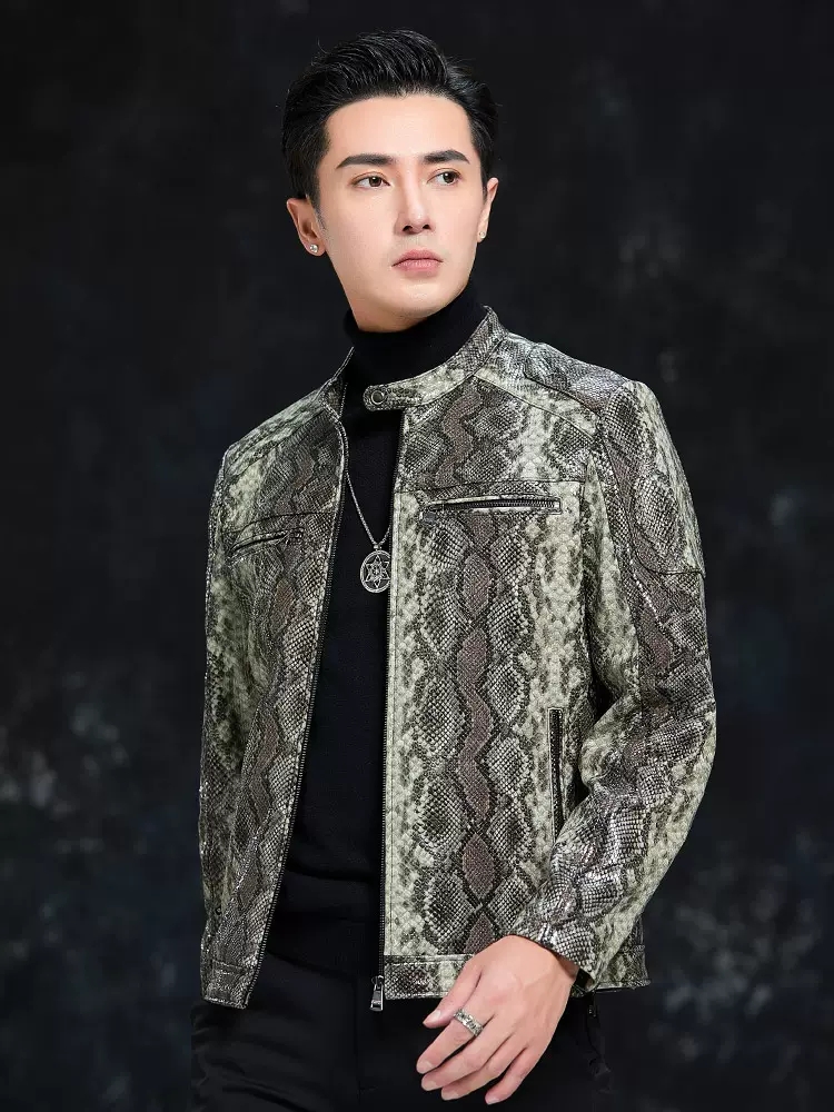 春男性スネークパターンシープスキン本革ジャケットスリムフィッ - Leatherwork Patterns Free のレビューと価格