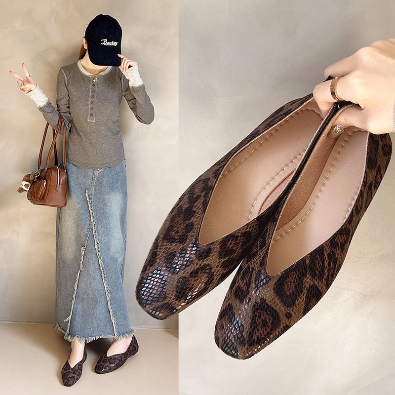 シングルシューズ女性新しいスネークパターンレザースクエアヘッ - Leatherwork Patterns Free のレビューと価格