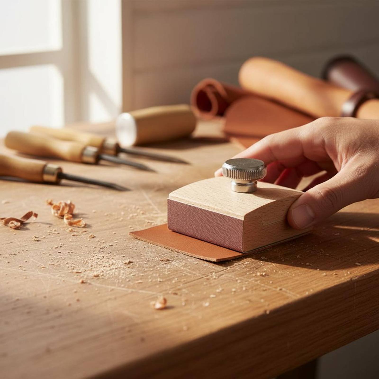 レザーボーダーサンディングブロック 調節可能なクランプ ブナ - Leatherworker Block のレビューと価格