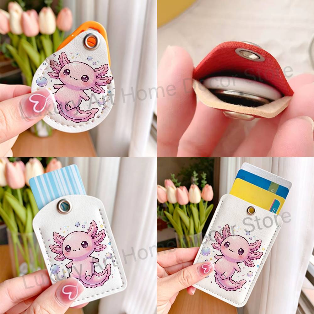 かわいいピンクの A-Axolotl 漫画ホルダーキーホルダ - Leather Work Leather のレビューと価格