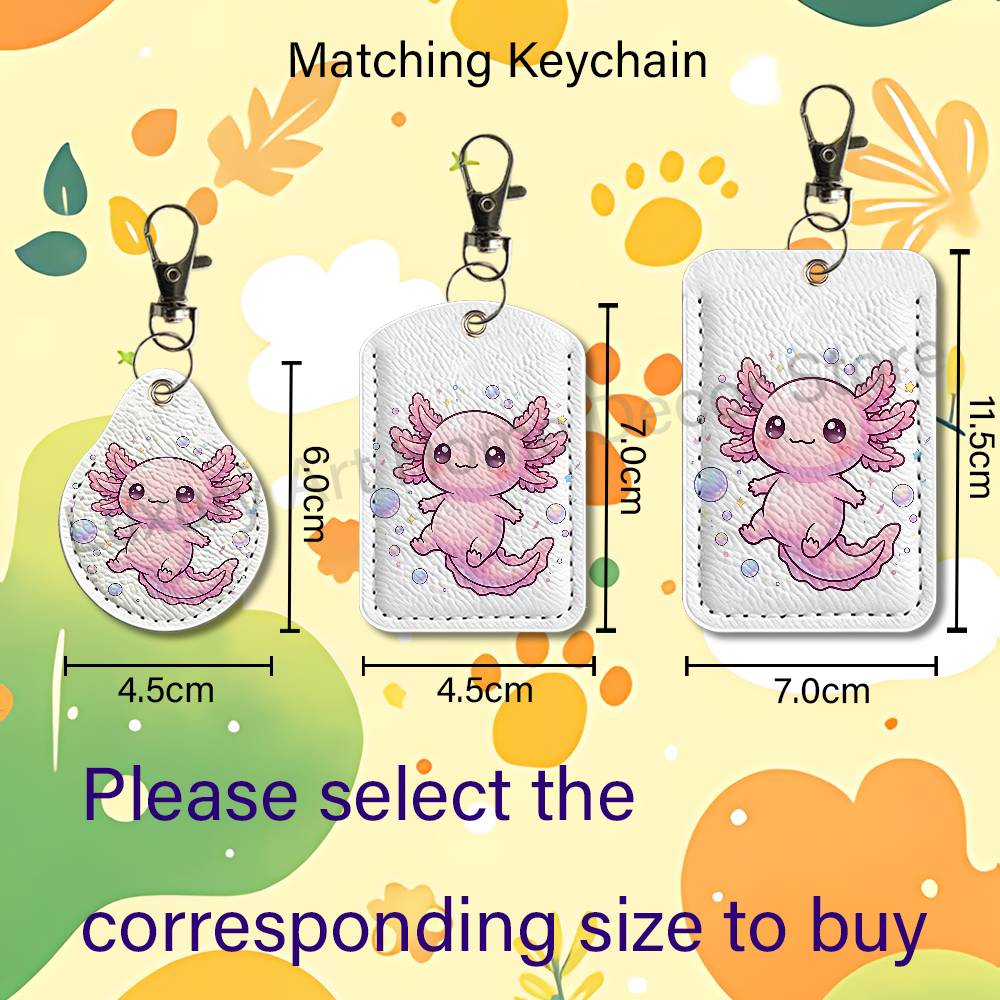 かわいいピンクの A-Axolotl 漫画ホルダーキーホルダ - Leather Work Leather のレビューと価格