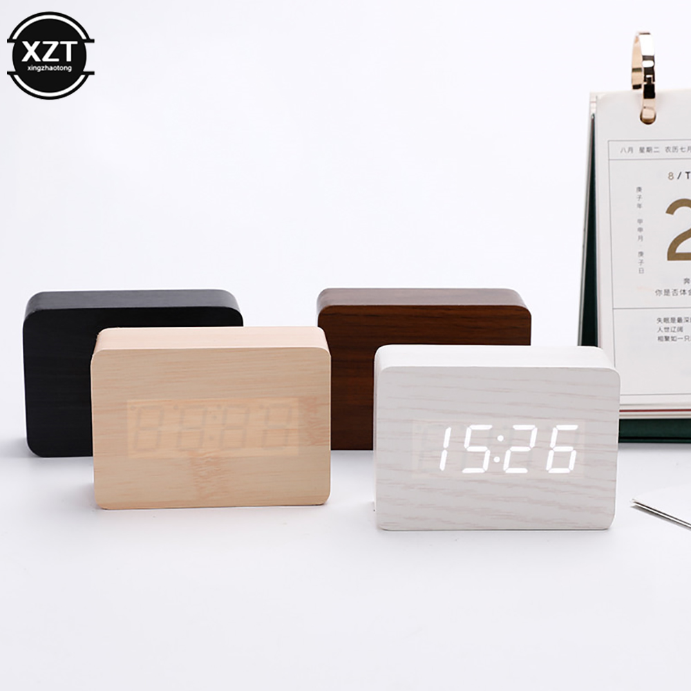 ファッション目覚まし時計 LED 木製時計テーブル音声制御デ - Leatherwork Desk のレビューと価格