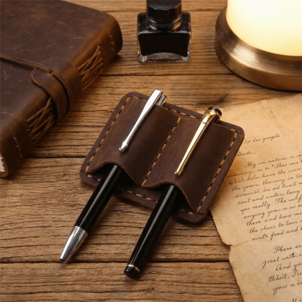 ダブルヴィンテージレザーペンループホルダー エレガントな手作 - Leather Work Notepad のレビューと価格