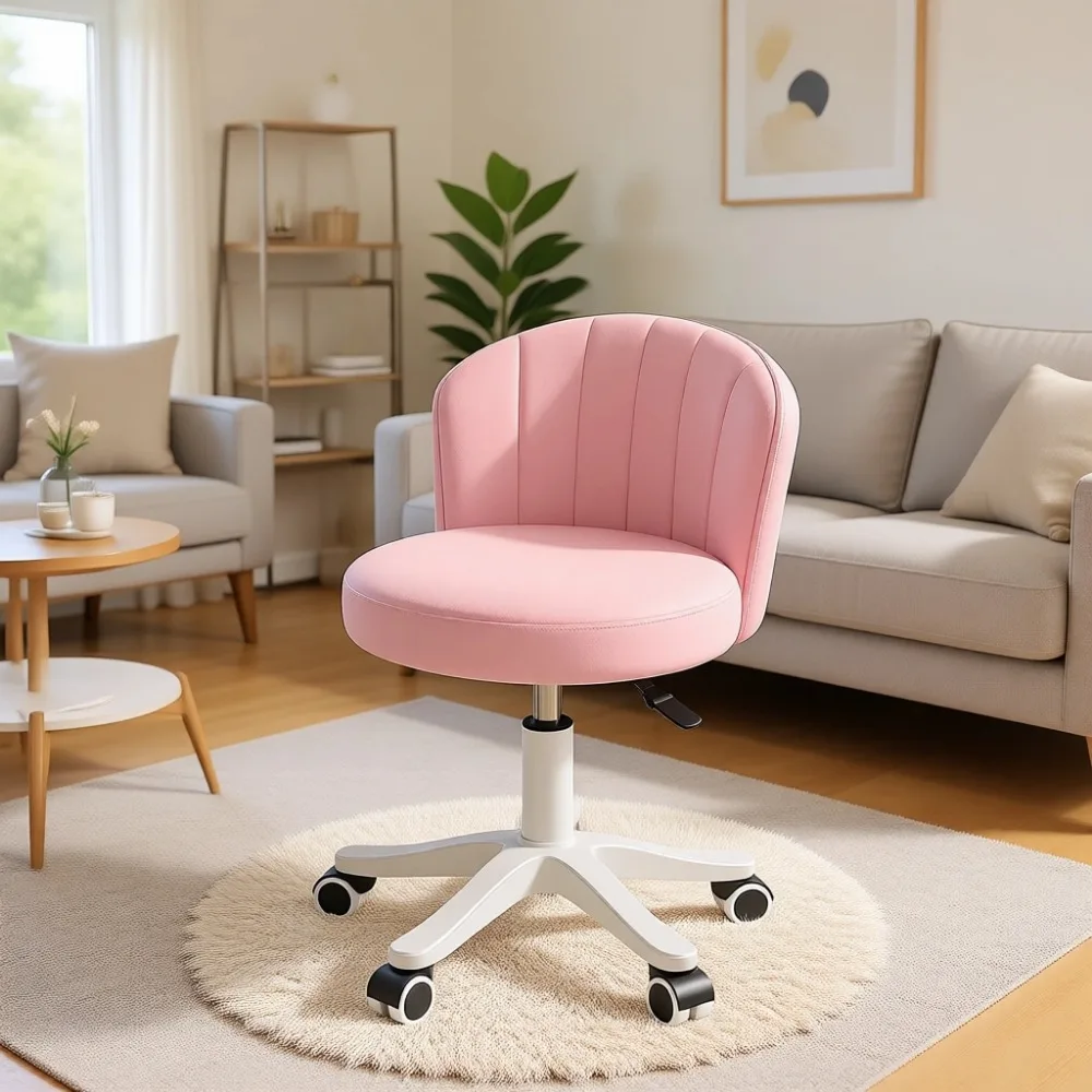 丸型回転デスクチェア、アームレスで快適な化粧椅子、低いPUレ - Leatherwork Desk のレビューと価格