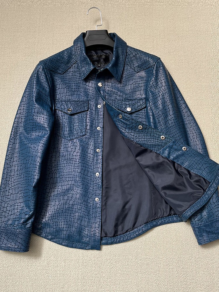 男性春クロコダイルパターン本物の羊皮本革ジャケットビジネスワ - Leatherwork Patterns Free のレビューと価格