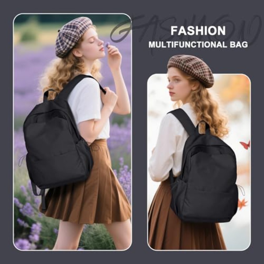 女性用ブラックバックパック、大学用小型スクールバックパック、 - Leather Work Leather のレビューと価格